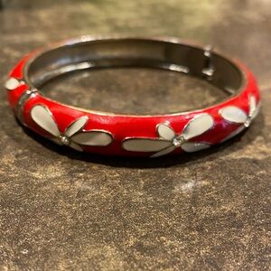 Vintage Daisy red and white enamel hinge bracelet with CZ centres